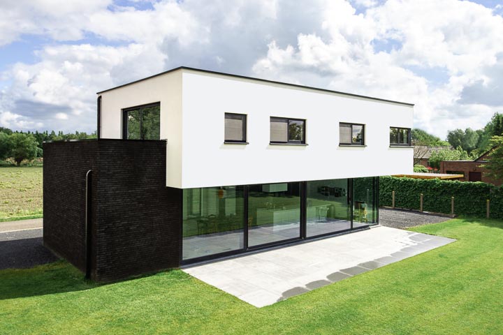 Moderne woning met plat dak en strakke dakconstructie in hedendaagse architectuur